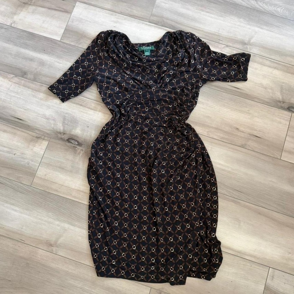 Ralph Lauren black dress with white geometric pattern, size 8 Work wear elevated